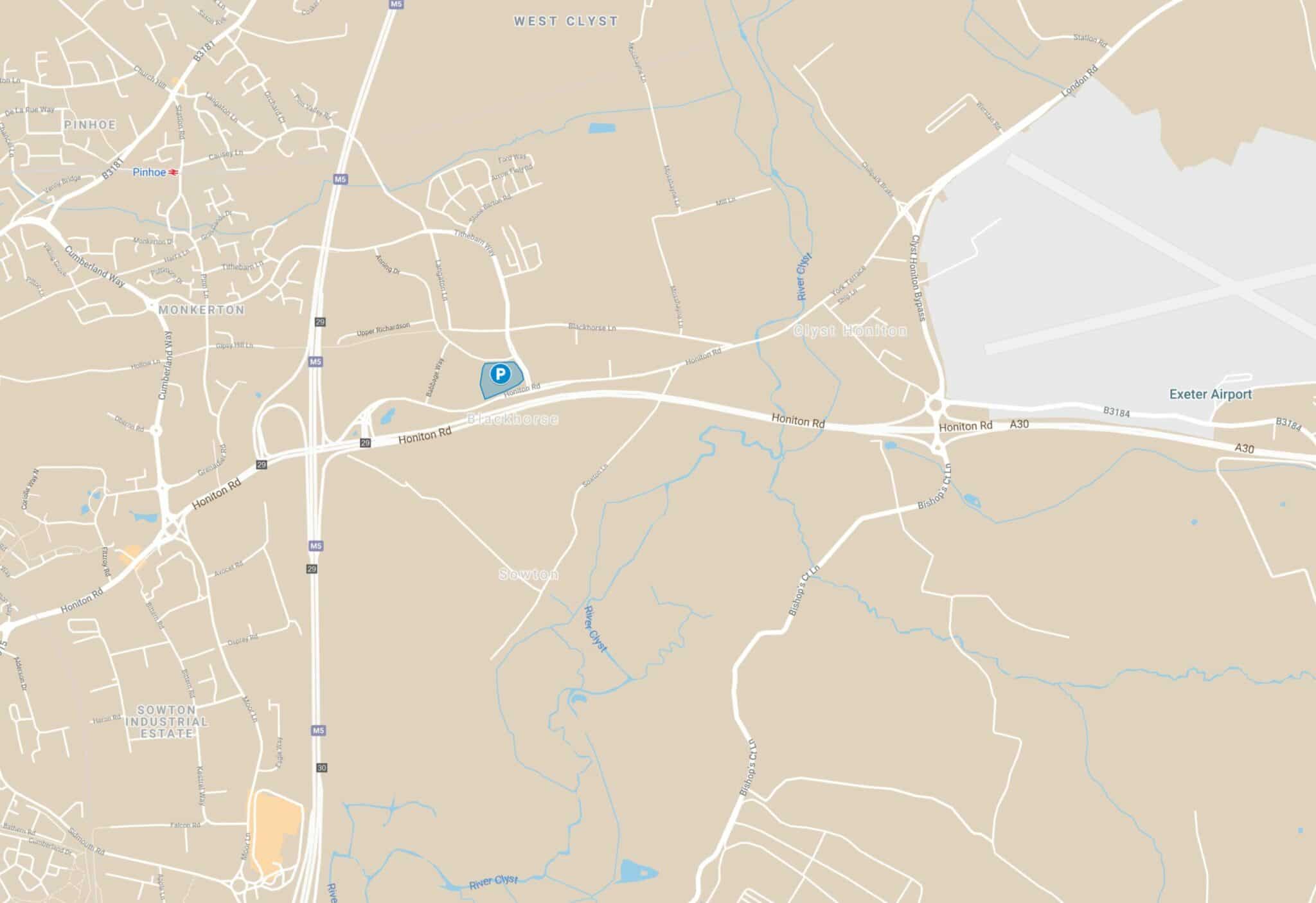 Map showing the park and change location, just north of Honiton Road