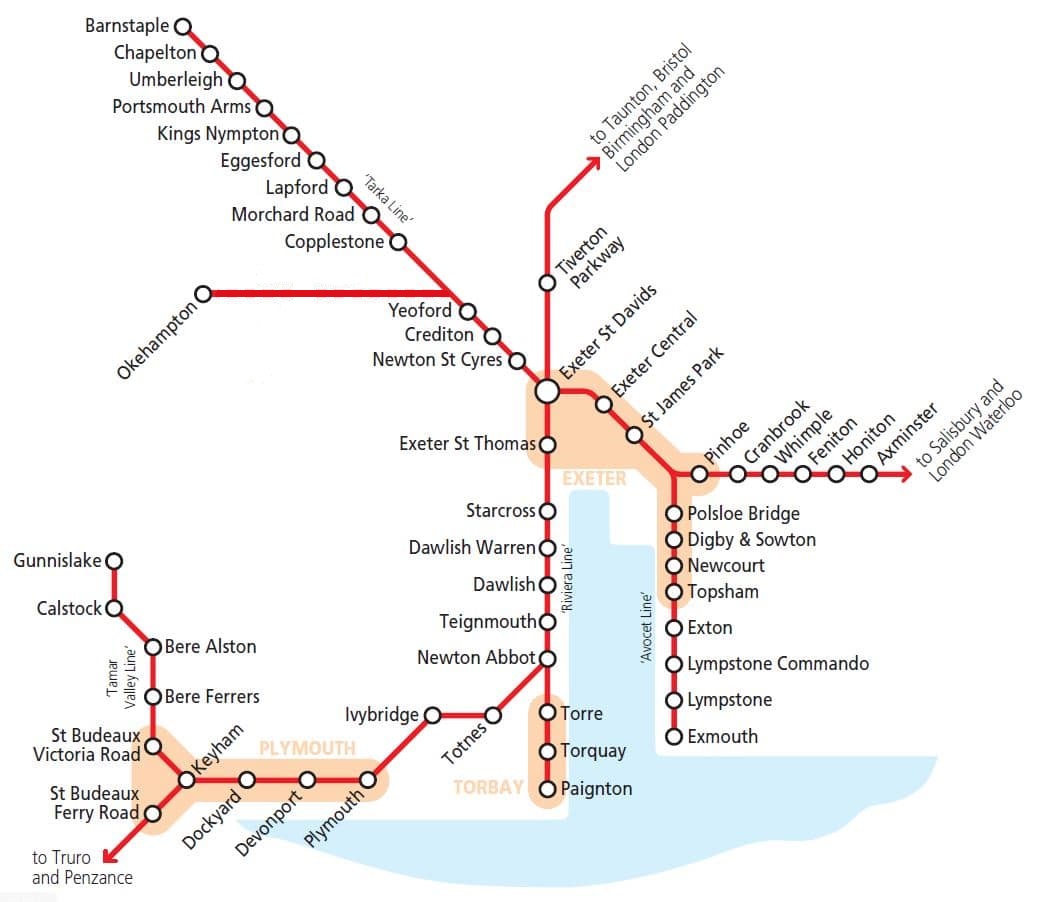 Cornwall Train Station Map Devon Rail Network Map - Travel Devon