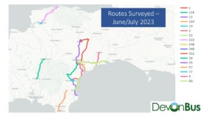 map showing routes surveyed during 2023 bus passenger survey