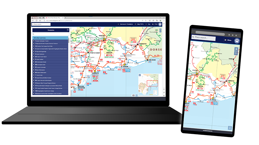 Interactive bus map - Travel Devon